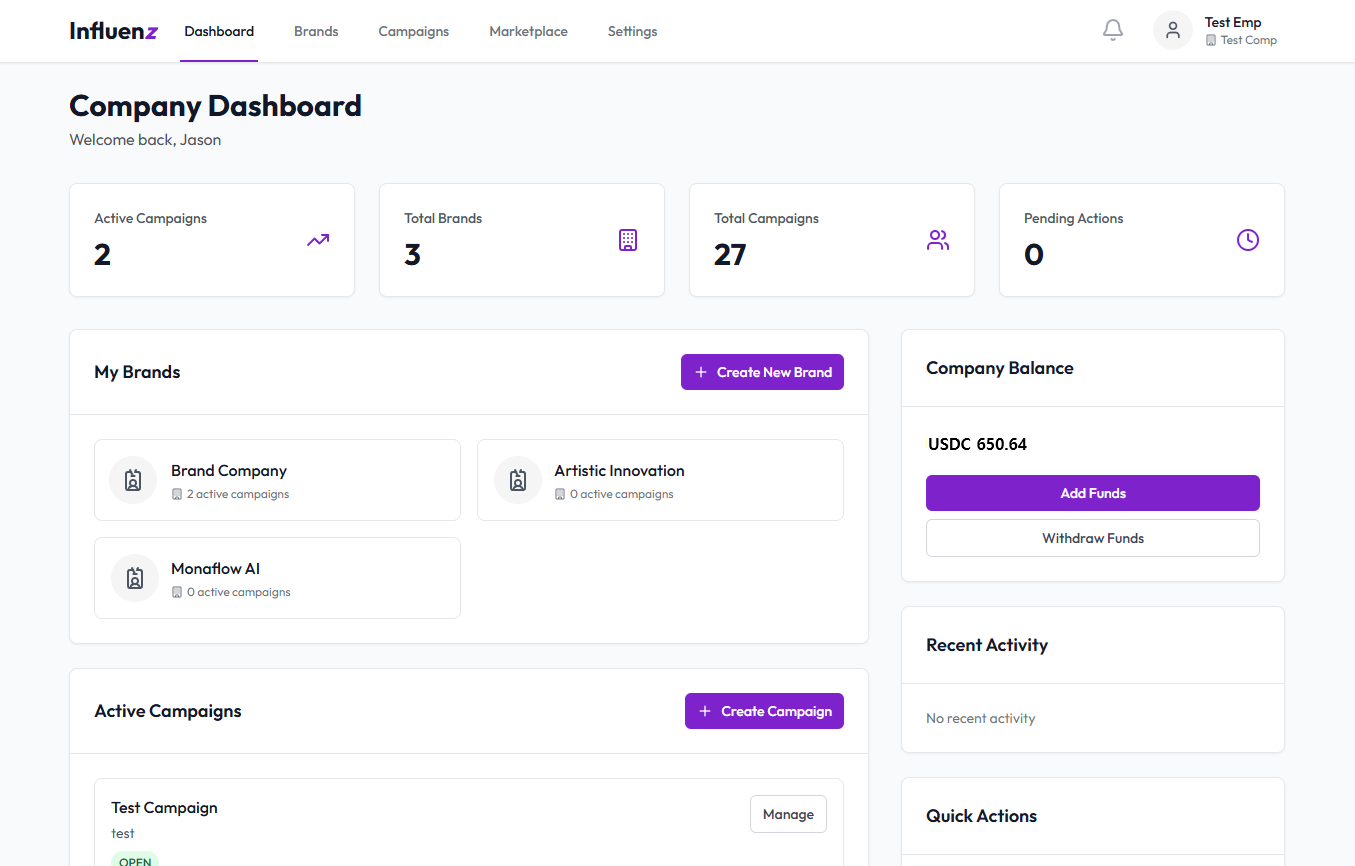 Screenshot showing employee dashboard.